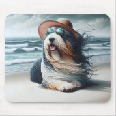Bearded Collie Op het strand Muismat (Voorkant)