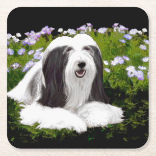 Bearded Collie Painting - Cute Original Dog Art Kartonnen Onderzetters
