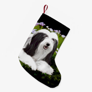 Bearded Collie Painting - Cute Original Dog Art Kleine Kerstsok