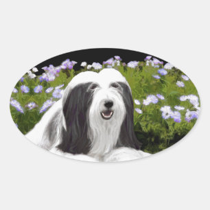 Bearded Collie Painting - Cute Original Dog Art Ovale Sticker