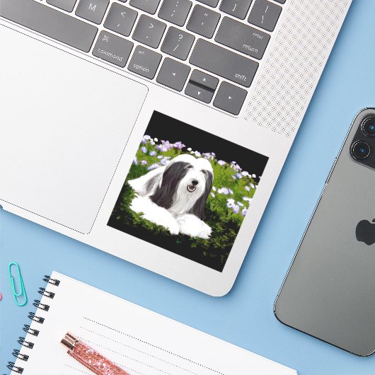 Bearded Collie Painting - Cute Original Dog Art Sticker (Laptop met iPhone)