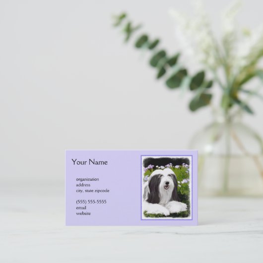 Bearded Collie Painting - Cute Original Dog Art Visitekaartje (Staand voorkant)