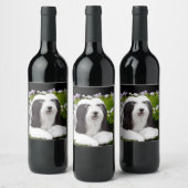 Bearded Collie Painting - Cute Original Dog Art Wijn Etiket (Flessen)