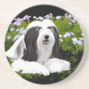 Bearded Collie Painting - Cute Original Dog Art Zandsteen Onderzetter