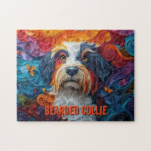 Bearded Collie Paper Quilling Art Dog Portret Legpuzzel (Horizontaal)