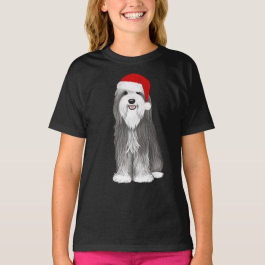 Bearded Collie Santa Hond Kerstvakantie T-shirt (Voorkant)