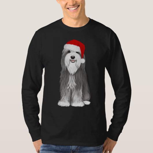 Bearded Collie Santa Hond Kerstvakantie T-shirt (Voorkant)