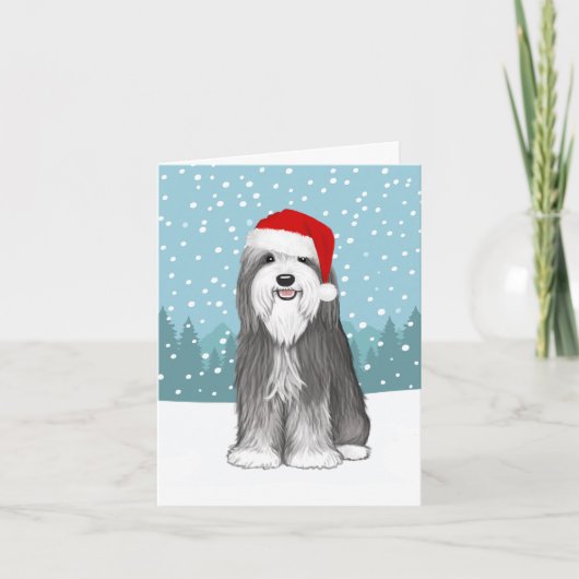 Bearded Collie Schattige Dog Christmas Custom Feestdagen Kaart (Voorkant)