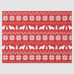 Bearded Collie Silhouetten Kerstpatroon Rood Tissuepapier