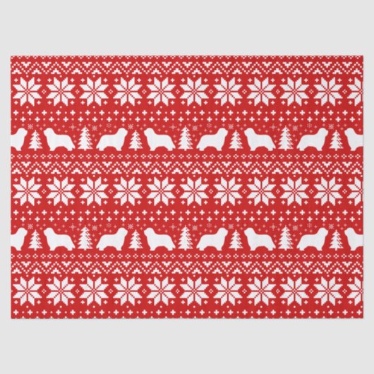 Bearded Collie Silhouetten Kerstpatroon Rood Tissuepapier (Voorkant)
