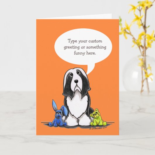Bearded Collie spreekt uw aangepaste groet Kaart (Gele Bloem)