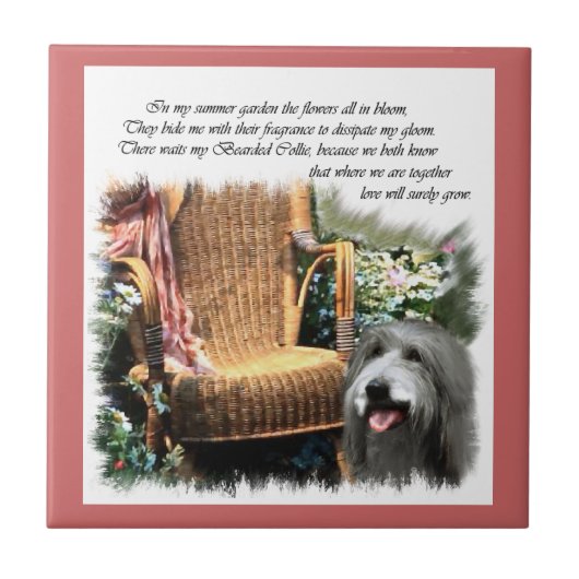 Bearded Collie Summer Garden Tegeltje (Voorkant)