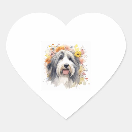 Bearded Collie tussen Wildflower 1 Hart Sticker (Voorkant)