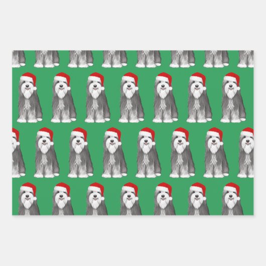 Bearded Collie Vakantie Schattige Hondenkerst Inpakpapier Vel (Voorkant 3)