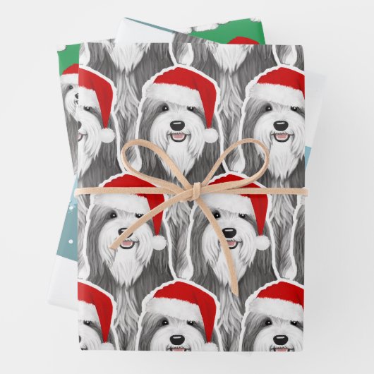 Bearded Collie Vakantie Schattige Hondenkerst Inpakpapier Vel (In situ)