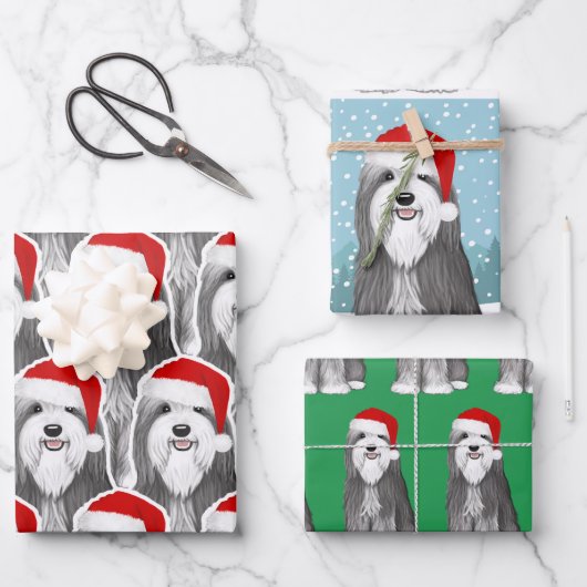 Bearded Collie Vakantie Schattige Hondenkerst Inpakpapier Vel (Voorkant)