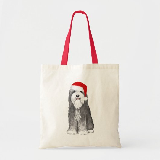 Bearded Collie Vakantie Schattige Hondenkerst Tote Bag (Voorkant)