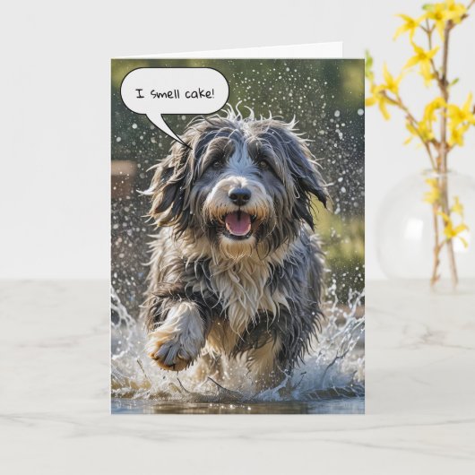 Bearded Collie voor Verjaardag Kaart (Gele Bloem)