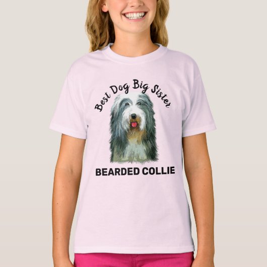 Bearded Collie waterverf Best dog big zus T-shirt (Voorkant)
