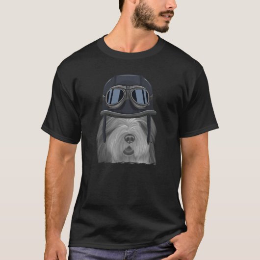 Bearded Collie Wearing  Motorcycle Helmet T-shirt (Voorkant)