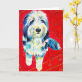 Bearded Collie Wenskaart, enveloppen inbegrepen Kaart (Gele Bloem)