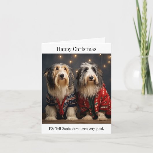 Bearded Collies Happy Christmas Kaart (Voorkant)