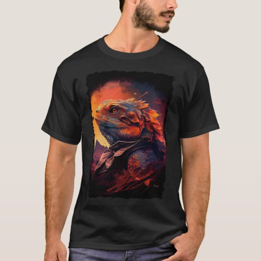 Bearded Dragon bergen zonsondergang hagedis retro  T-shirt (Voorkant)