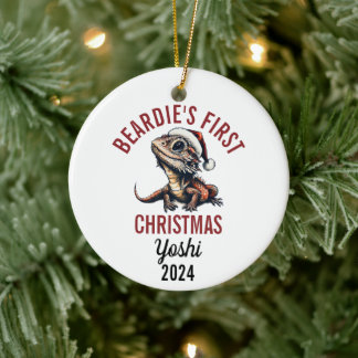 Bearded Dragon Eerste Kerstmis 2024 Keramisch Ornament