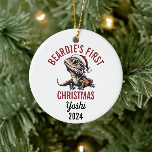 Bearded Dragon Eerste Kerstmis 2024 Keramisch Ornament (Boom)