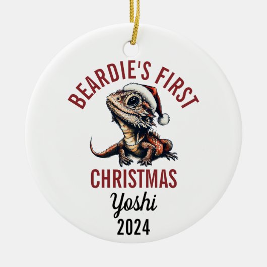 Bearded Dragon Eerste Kerstmis 2024 Keramisch Ornament (Voorkant)