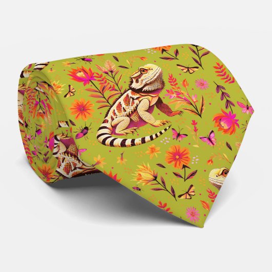 Bearded Dragon Floral - Reptile Lover Gift Stropdas (Opgerold)