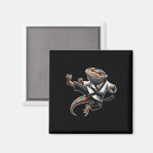 Bearded Dragon Flying Kick Pose Karate Samurai Nin Magneet (Voorkant / Achterkant)