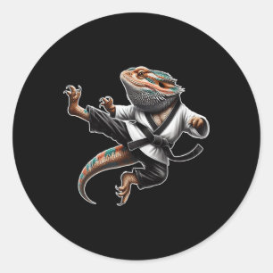 Bearded Dragon Flying Kick Pose Karate Samurai Nin Ronde Sticker