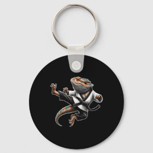 Bearded Dragon Flying Kick Pose Karate Samurai Nin Sleutelhanger