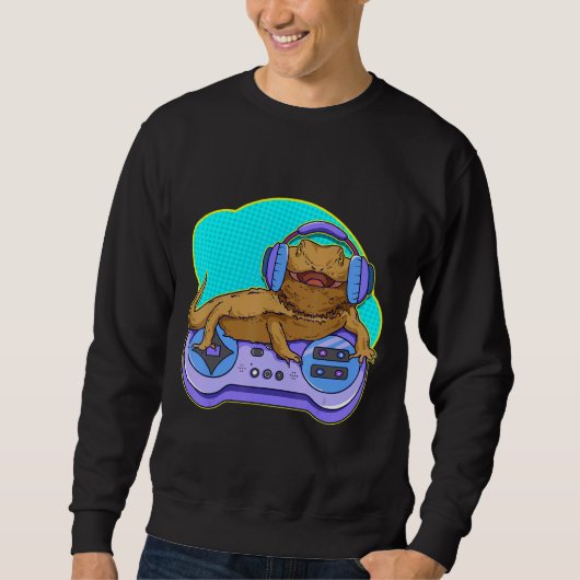Bearded Dragon Gamer Computer Game Player Lizard Trui (Voorkant)