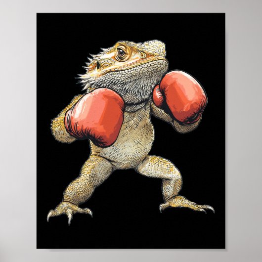 Bearded Dragon gekleed als een bokser Funny Boxing Poster (Voorkant)