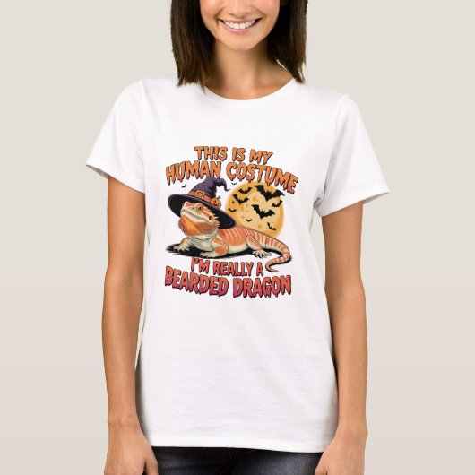 Bearded Dragon Halloween Witch Kostuumkunst T-shirt (Voorkant)