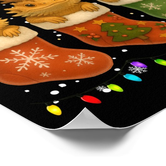 Bearded Dragon In Christmas Socks Lights Bearded D Poster (Hoek)