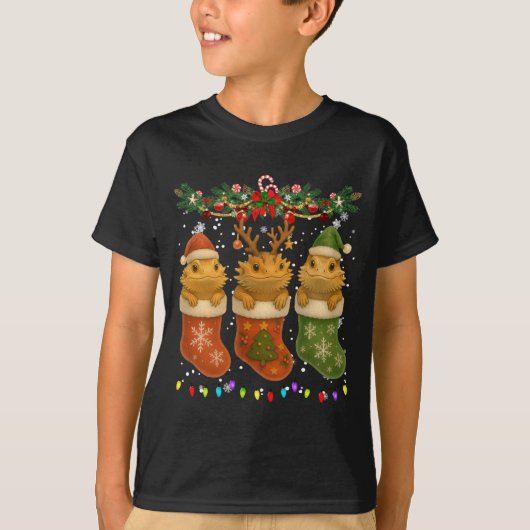 Bearded Dragon In Christmas Socks Lights Bearded D T-shirt (Voorkant)