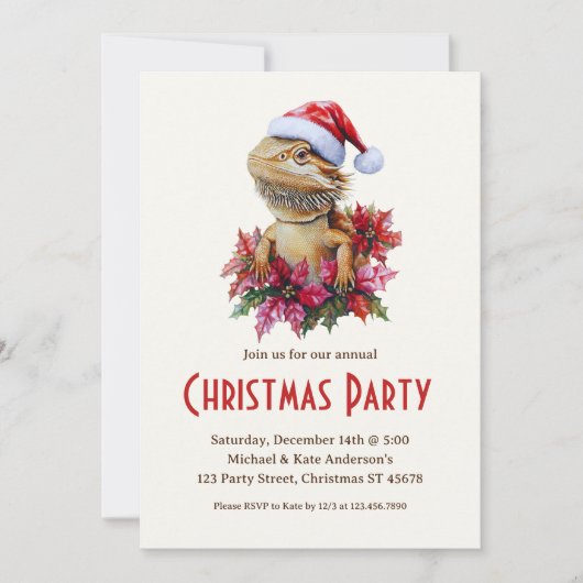 Bearded Dragon in een kerstfeest met kerstmuts Kaart (Voorkant)