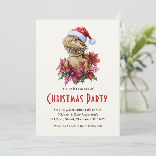 Bearded Dragon in een kerstfeest met kerstmuts Kaart (Staand voorkant)