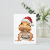 Bearded Dragon in Santa Hat Watercolor Feestdagenkaart (Staand voorkant)