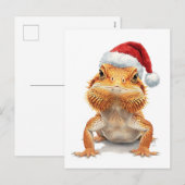 Bearded Dragon in Santa Hat Watercolor Feestdagenkaart (Voorkant / Achterkant)