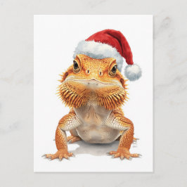 Bearded Dragon in Santa Hat Watercolor Feestdagenkaart