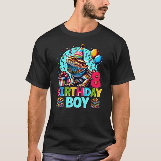 Bearded Dragon Lizard 8th Birthday 8 Year Old Boy T-shirt (Voorkant)