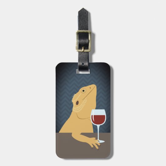 Bearded Dragon Lizard Drink wijn Bagagelabel (Voorkant verticaal)