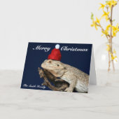 Bearded Dragon Lizard - Kerstman Hoed Kerstmis Kaart (Gele Bloem)