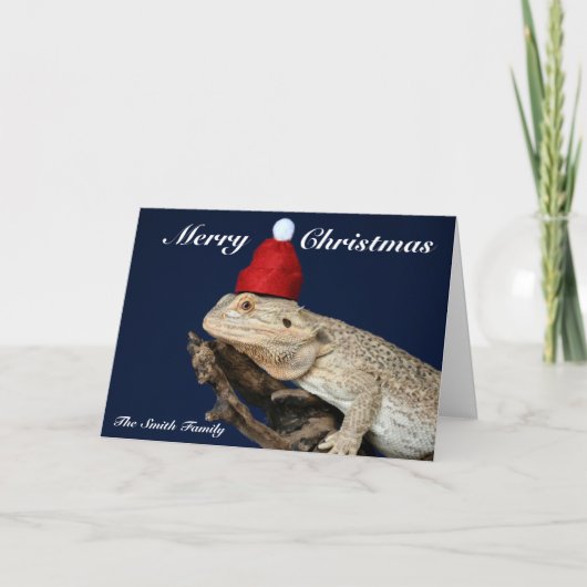 Bearded Dragon Lizard - Kerstman Hoed Kerstmis Kaart (Voorkant)