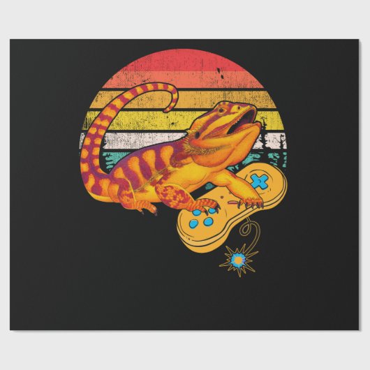 Bearded Dragon Playing Video Game Reptiles Pagona Cadeaupapier (Vlak)