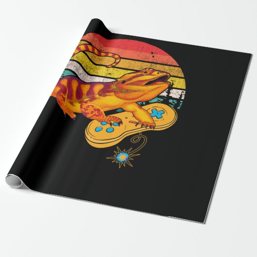 Bearded Dragon Playing Video Game Reptiles Pagona Cadeaupapier (Uitgerold)